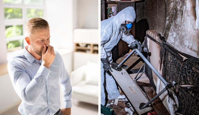 Collage of smoke bad effect and fire damage cleaning service