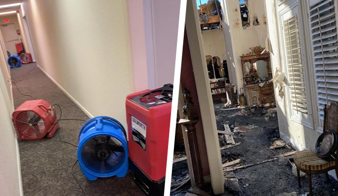 Collage of water and fire damage restoration