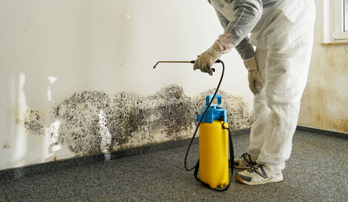 a person is removing mold from the wall