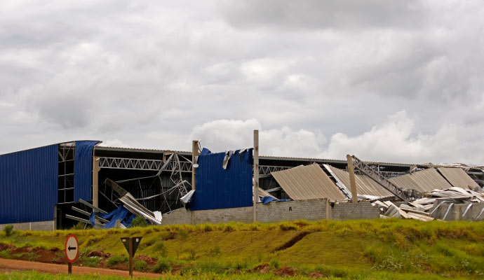 Corporate headquarter that has been damaged due to storm