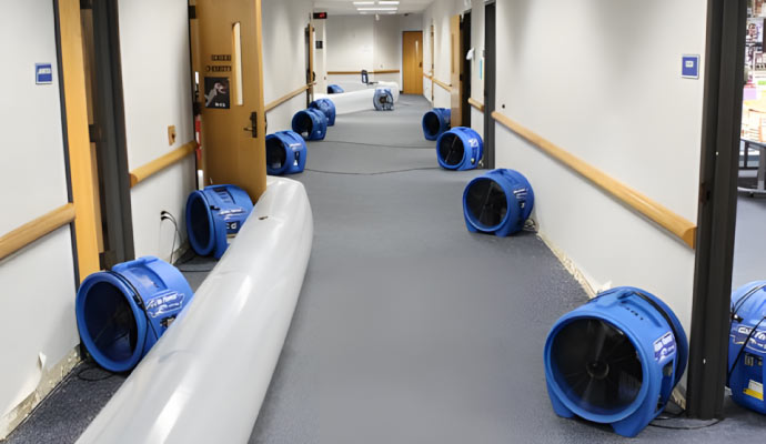 an area affected by water damage is currently in the process of being restored