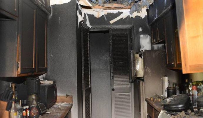 Kitchen severely damaged by fire