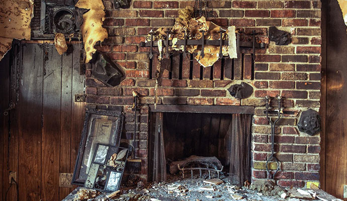 Fire damaged room